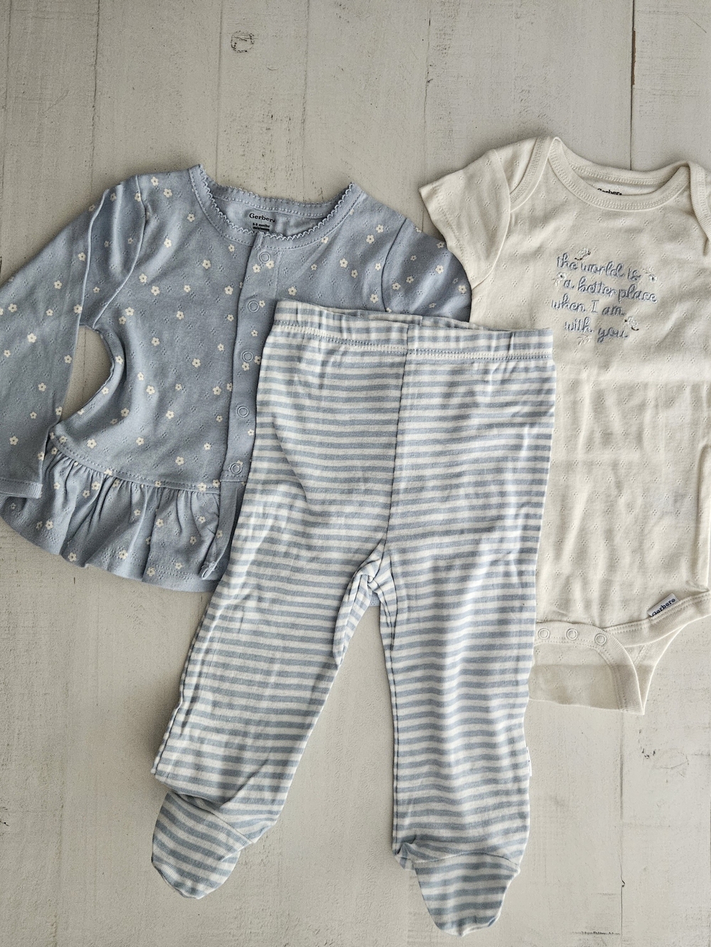 NWT -Gerber Baby Blue Floral 3 Piece Set